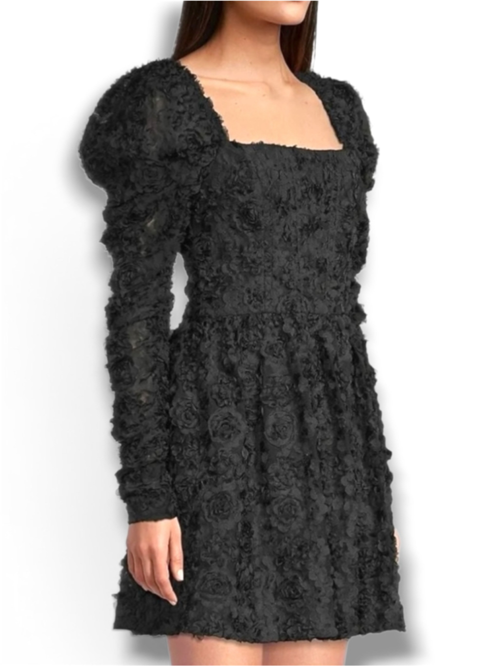 Black Halo Alister Floral Corset Mini Dress Onyx Black Long Sleeve Sz 2 - Picture 5 of 17